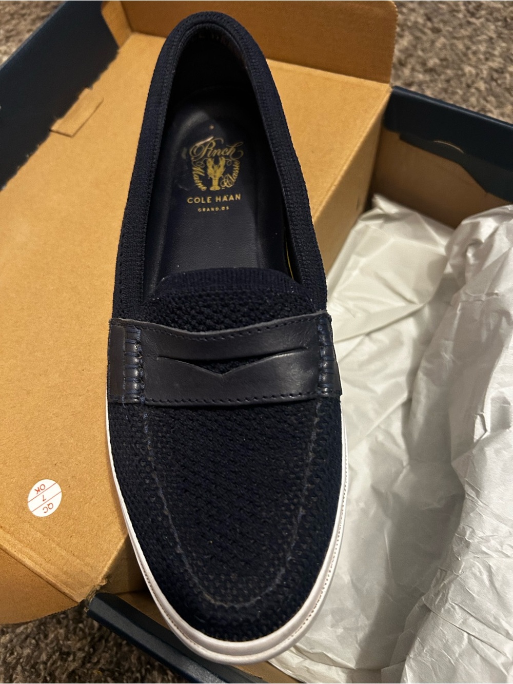 Cole Haan Navy Knit Slip-On Penny Loafer , women size 7 - Picture 3 of 7